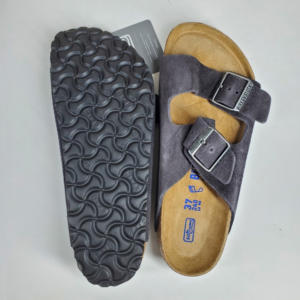New Birkenstock Velvet Gray Suede Leather Sandals - Picture 4 of 4